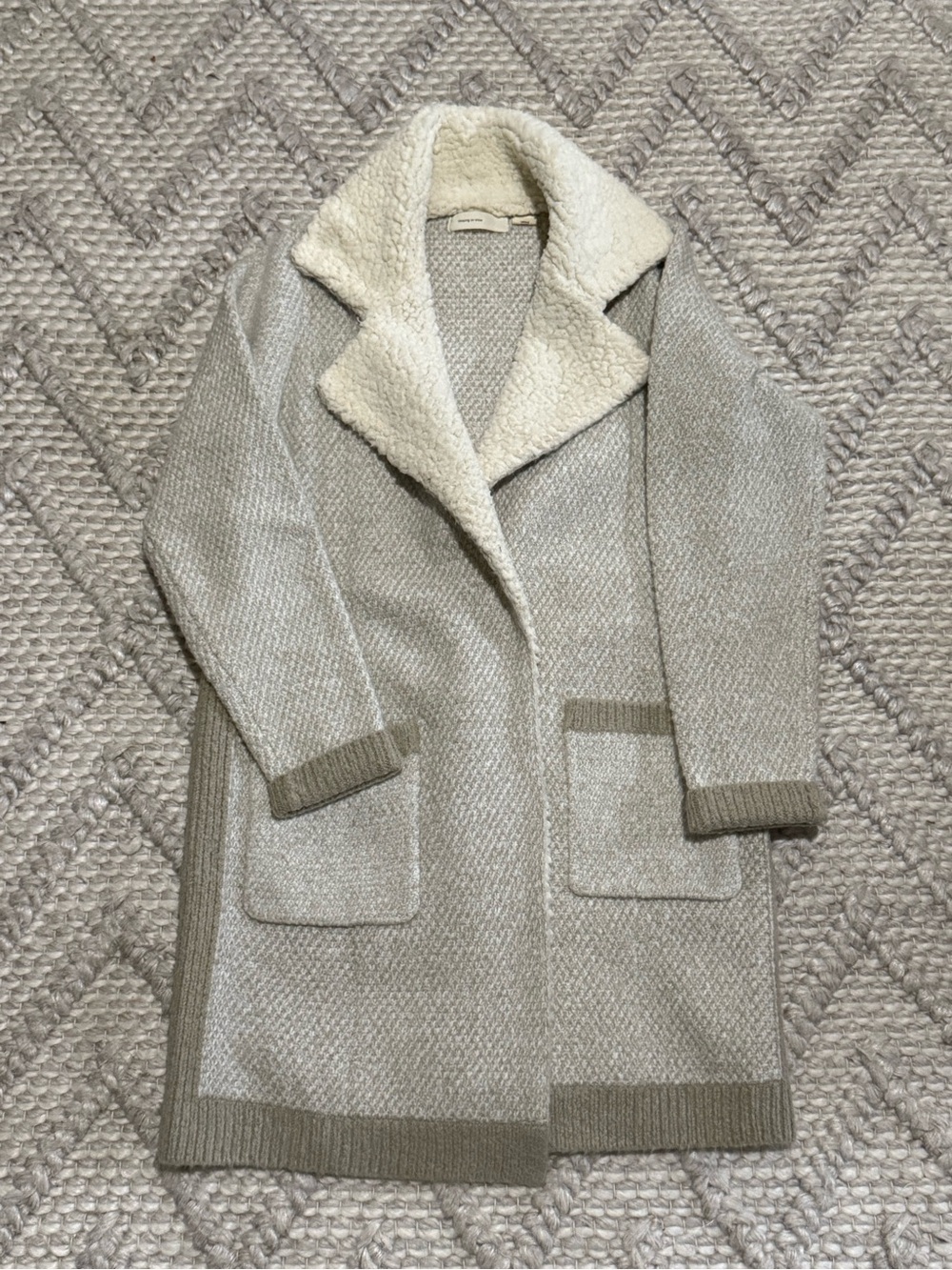 Anthropologie Taupe Knit Coat with Cream Sherpa Collar